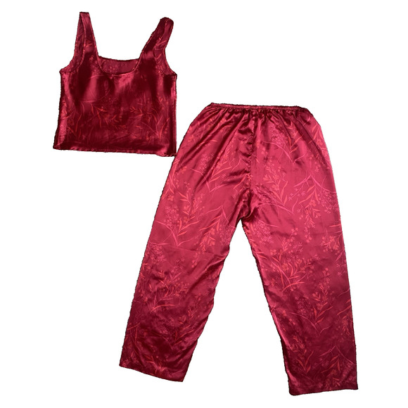 Victoria’s Secret Womens Size Small Satin Pajama Set Tank & Pants Red Print - Picture 2 of 11